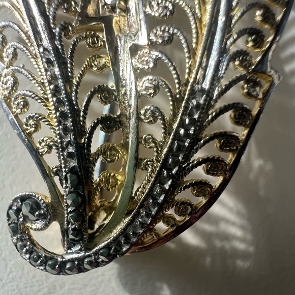 Alice Caviness Brooch Sterling Marcasite Vermeil Filigree Leaf Brooch Germany - Picture 2 of 11